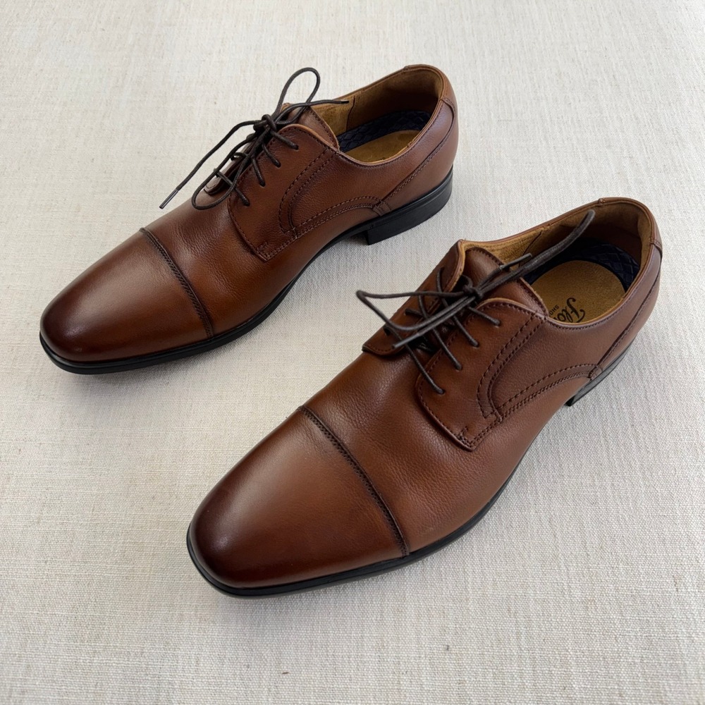 Florsheim Mens Cognac Brown Leather Cap Toe Derby Dress Shoes Lace Up Oxfords 10